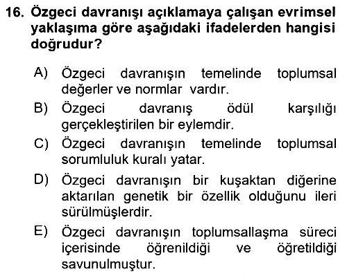 Sosyal Psikoloji 1 2018-2019 Dönem Sonu Sınavı - 16. soru