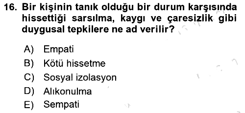 Sosyal Psikoloji 1 2022-2023 Dönem Sonu Sınavı - 16. soru