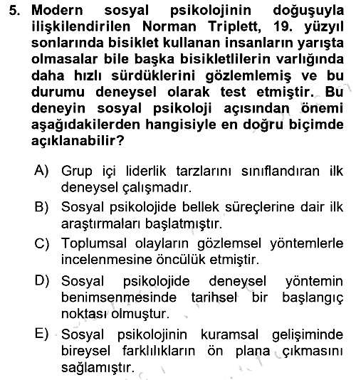 Sosyal Psikoloji 1 2025-2026 Ara Sınav - 5. soru