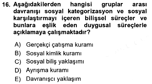 Sosyal Psikoloji 2 2018-2019 Ara Sınav - 16. soru