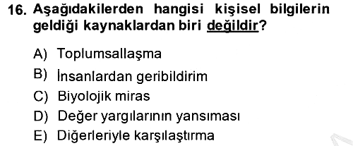 Sosyal Psikoloji 2 2013-2014 Dönem Sonu Sınavı - 16. soru