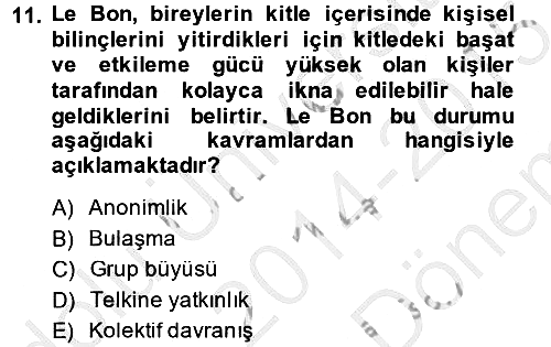 Sosyal Psikoloji 2 2014-2015 Dönem Sonu Sınavı - 11. soru