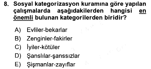 Sosyal Psikoloji 2 2017-2018 Dönem Sonu Sınavı - 8. soru