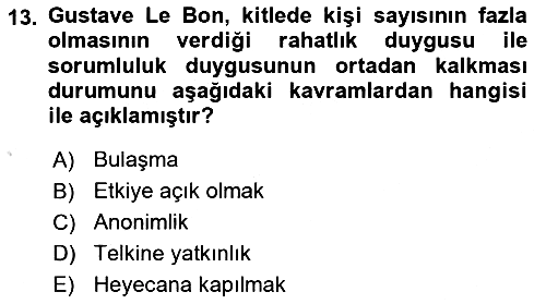 Sosyal Psikoloji 2 2022-2023 Yaz Okulu Sınavı - 13. soru