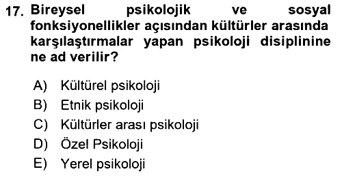 Sosyal Psikoloji 2 2022-2023 Yaz Okulu Sınavı - 17. soru