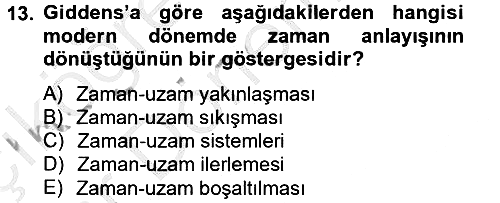 Sosyolojide Yakın Dönem Gelişmeler 2012-2013 Ara Sınav - 13. soru