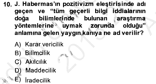 Sosyolojide Yakın Dönem Gelişmeler 2013-2014 Ara Sınav - 10. soru