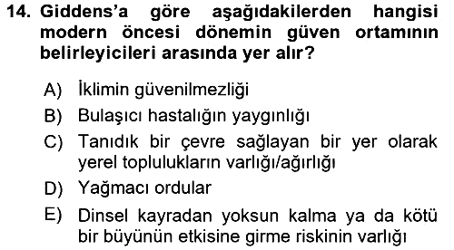 Sosyolojide Yakın Dönem Gelişmeler 2017-2018 Ara Sınav - 14. soru