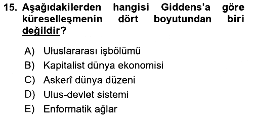 Sosyolojide Yakın Dönem Gelişmeler 2025-2026 Ara Sınav - 15. soru