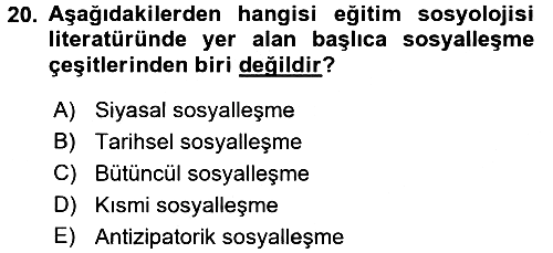 Sosyolojiye Giriş 2017-2018 3 Ders Sınavı - 20. soru