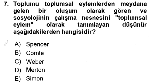 Sosyolojiye Giriş 2016-2017 Ara Sınav - 7. soru