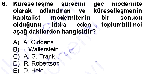 Sosyolojiye Giriş 2012-2013 Dönem Sonu Sınavı - 6. soru