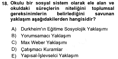 Sosyolojiye Giriş 2016-2017 Dönem Sonu Sınavı - 18. soru