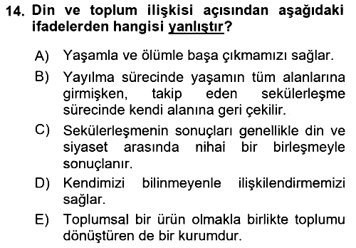 Sosyolojiye Giriş 2018-2019 Dönem Sonu Sınavı - 14. soru