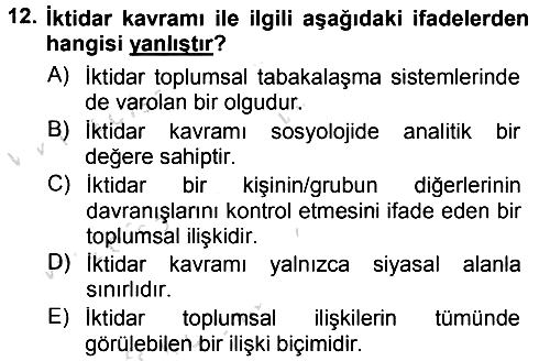 Sosyolojiye Giriş 2013-2014 Tek Ders Sınavı - 12. soru
