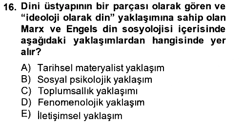 Sosyolojiye Giriş 2014-2015 Tek Ders Sınavı - 16. soru