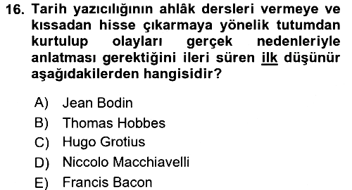Tarih Felsefesi 1 2016-2017 3 Ders Sınavı - 16. soru