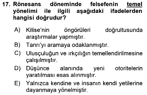 Tarih Felsefesi 1 2017-2018 3 Ders Sınavı - 17. soru