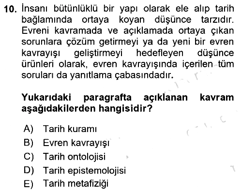 Tarih Felsefesi 1 2017-2018 Ara Sınav - 10. soru
