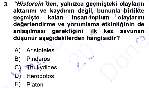 Tarih Felsefesi 1 2015-2016 Dönem Sonu Sınavı - 3. soru