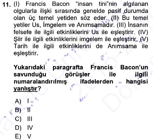 Tarih Felsefesi 1 2015-2016 Dönem Sonu Sınavı - 11. soru