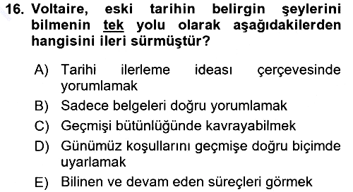 Tarih Felsefesi 1 2015-2016 Dönem Sonu Sınavı - 16. soru