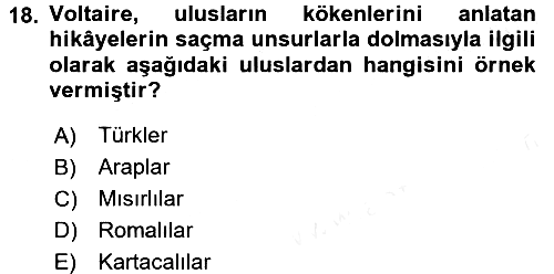 Tarih Felsefesi 1 2016-2017 Dönem Sonu Sınavı - 18. soru