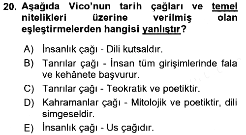 Tarih Felsefesi 1 2016-2017 Dönem Sonu Sınavı - 20. soru