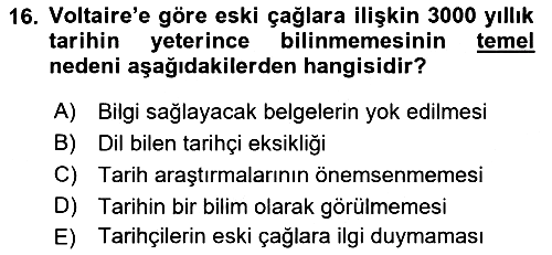 Tarih Felsefesi 1 2017-2018 Dönem Sonu Sınavı - 16. soru