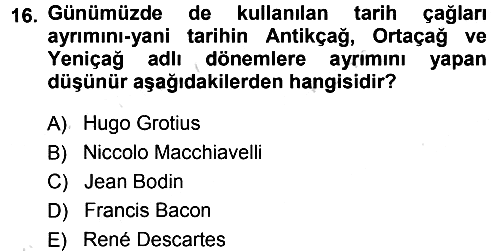 Tarih Felsefesi 1 2013-2014 Tek Ders Sınavı - 16. soru