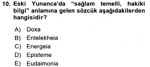 Tarih Felsefesi 1 2015-2016 Tek Ders Sınavı - 10. soru
