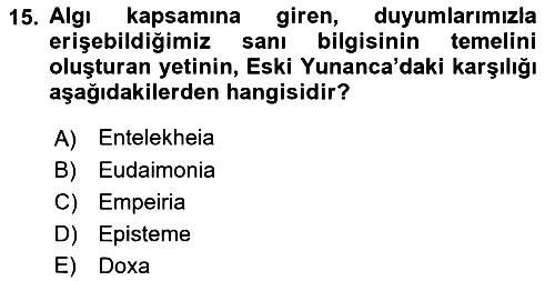 Tarih Felsefesi 1 2018-2019 Yaz Okulu Sınavı - 15. soru