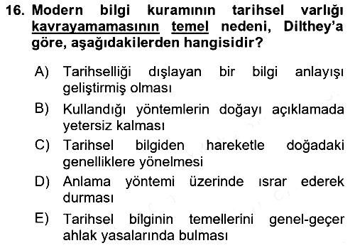 Tarih Felsefesi 2 2017-2018 Dönem Sonu Sınavı - 16. soru