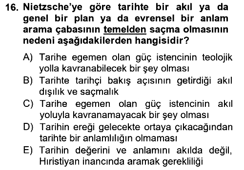 Tarih Felsefesi 2 2014-2015 Tek Ders Sınavı - 16. soru