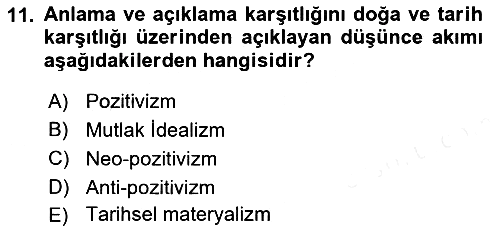 Tarih Felsefesi 2 2015-2016 Tek Ders Sınavı - 11. soru