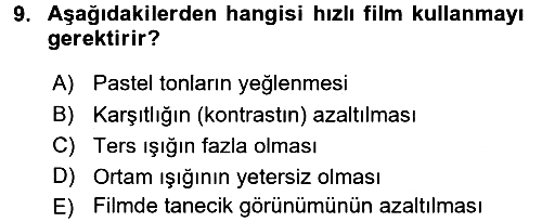 Temel Fotoğrafçılık 2017-2018 3 Ders Sınavı - 9. soru