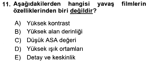 Temel Fotoğrafçılık 2017-2018 3 Ders Sınavı - 11. soru