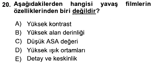 Temel Fotoğrafçılık 2015-2016 Dönem Sonu Sınavı - 20. soru