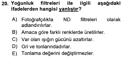 Temel Fotoğrafçılık 2016-2017 Dönem Sonu Sınavı - 20. soru