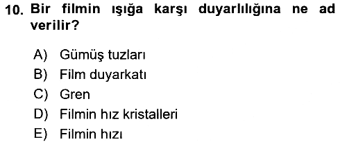 Temel Fotoğrafçılık 2015-2016 Tek Ders Sınavı - 10. soru