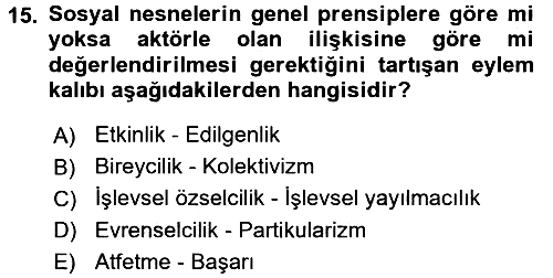 Toplumsal Değişme Kuramları 2016-2017 Ara Sınav - 15. soru
