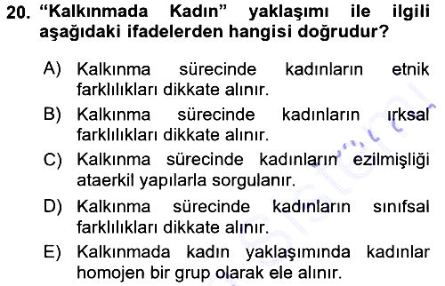 Toplumsal Değişme Kuramları 2015-2016 Dönem Sonu Sınavı - 20. soru