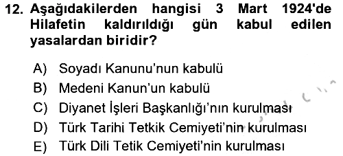 Türk Siyasal Hayatı 2016-2017 3 Ders Sınavı - 12. soru
