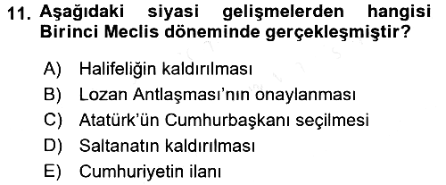 Türk Siyasal Hayatı 2017-2018 3 Ders Sınavı - 11. soru