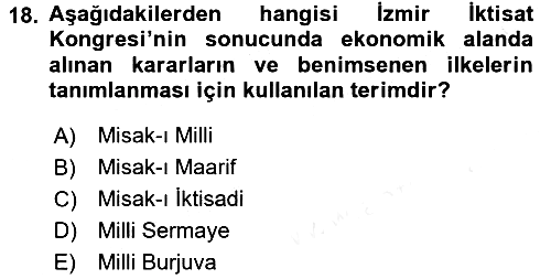Türk Siyasal Hayatı 2017-2018 3 Ders Sınavı - 18. soru