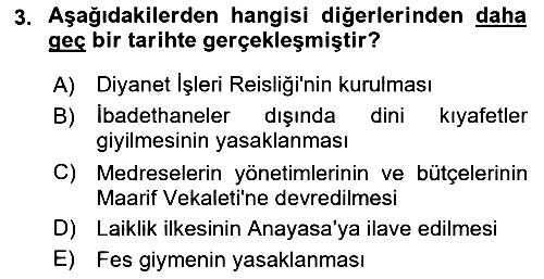 Türk Siyasal Hayatı 2018-2019 3 Ders Sınavı - 3. soru