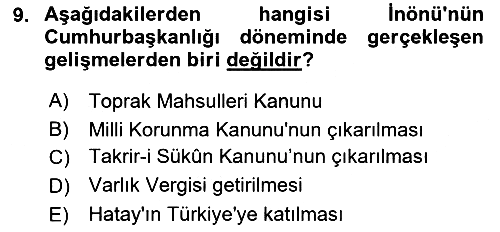 Türk Siyasal Hayatı 2018-2019 3 Ders Sınavı - 9. soru