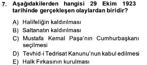 Türk Siyasal Hayatı 2013-2014 Ara Sınav - 7. soru