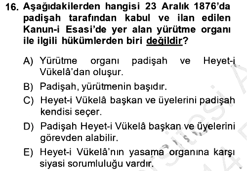 Türk Siyasal Hayatı 2013-2014 Ara Sınav - 16. soru