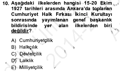 Türk Siyasal Hayatı 2014-2015 Ara Sınav - 10. soru
